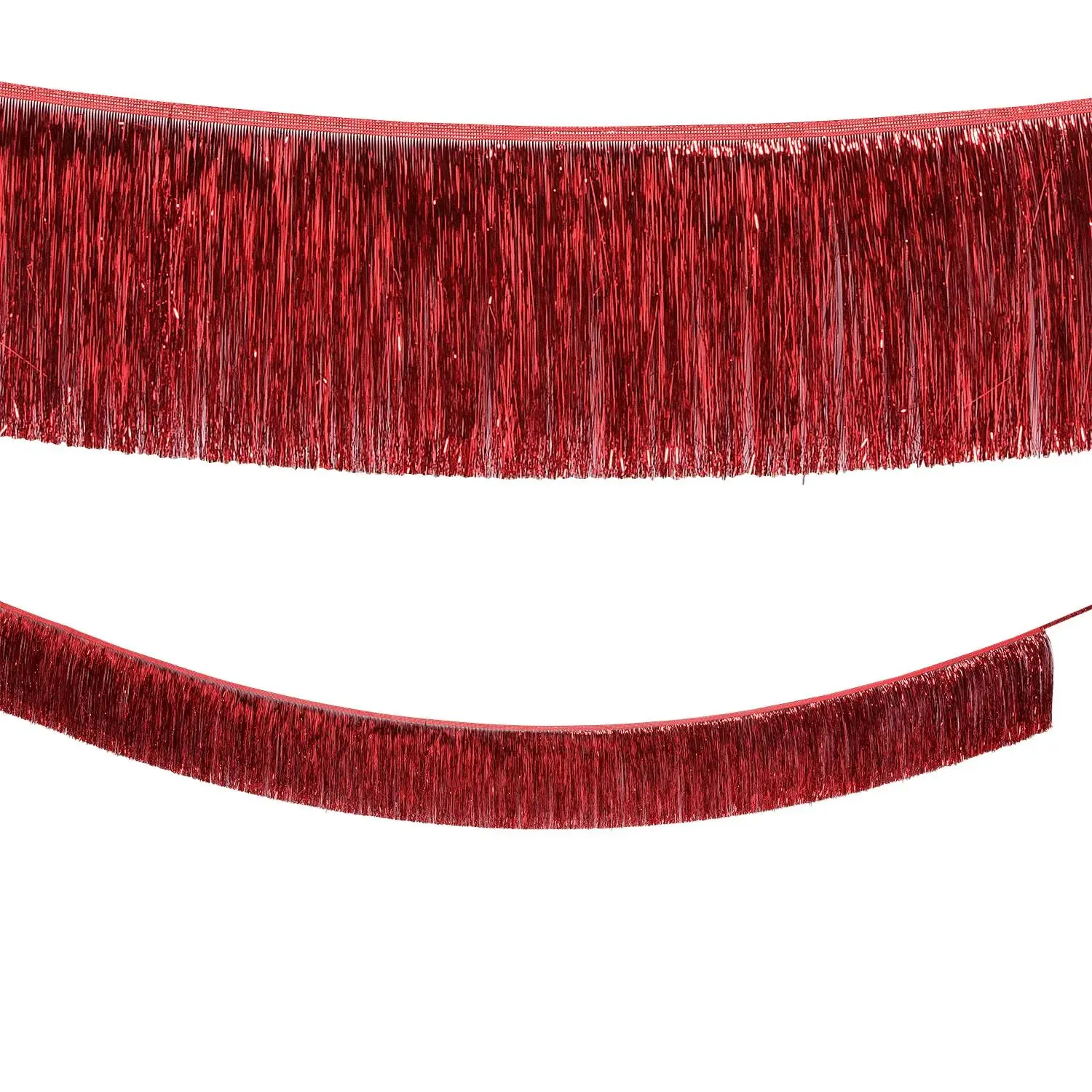 9 Ft. Red Ready-to-Hang Metallic Tinsel Fringe Garland, Colorful Wedding Decoration for Banner, Backdrop Use, Plastic Tinsel