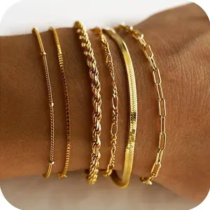 Bracelets for Women,  Jewelry Sets for Women Trendy Thin Dainty Stackable Cuban Link Paperclip Chain Bracelet Pack Fashion Accessories Gifts for Womens maximalist jewelry