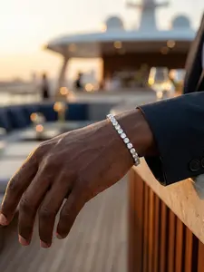 Men's Hip Hop Rhinestone Bracelet, Shiny Zirconia Chain Link, Unisex Casual Jewelry, Exquisite Trendy Bracelet, Copper Material, All Seasons Accessory