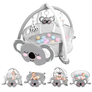dearlomum 4-in-1 Baby Play Mat Koala Gym Tummy Time Mat for Floor Activity with 30 Balls & 5 Sensory Toys for Newborn Toddler Boy & Girl Gifts