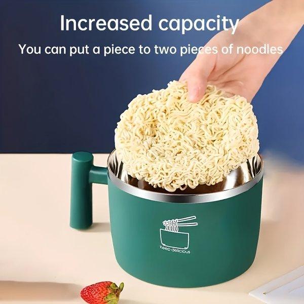 Stainless Steel Insulated Noodle Bowl with Lid – Portable Lunch Container, Ramen Bowl with Drain Design, Multifunction Food Serving Bowl for Travel & Kitchen