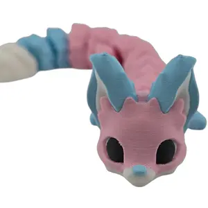 Yuna the Fox 9.5" Articulated 3D Printed Collectible Pastel Blue Pink Woodland Fantasy Figurine Decor Ornaments Poseable Movement Collectors Item