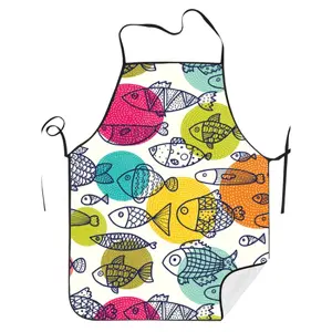 Retro Colorful Cute Fish Pattern Apron - Durable and Easy-to-Care Design for Cooking, Restaurant, and Home Use, Featuring Fun Fish Illustrations, Novel Kitchen Decoration, Retro Style, and Vivid Print Quality