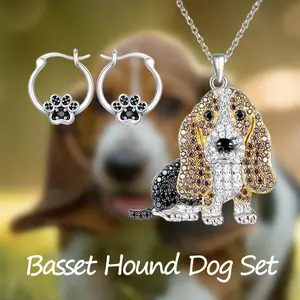 3 Pcs/Set Charming Basset Hound Dog Shaped Alloy Pendant Necklace With Adorable Paw Earrings Jewelry Set - Delicate, Elegant, Fashionable, Creative Gift For Dog Lovers. Perfect For Theme Parties, Birthday Presents, Christmas Surprises And Daily Accessorie