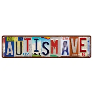 Autism Avenue Street Sign Wall Hang Decoration, 16x4 Inch Metal Tin Sign Wall Art Plaque, Universal Design for Indoor/outdoor Use, Vintage Plaque Decor, Signage