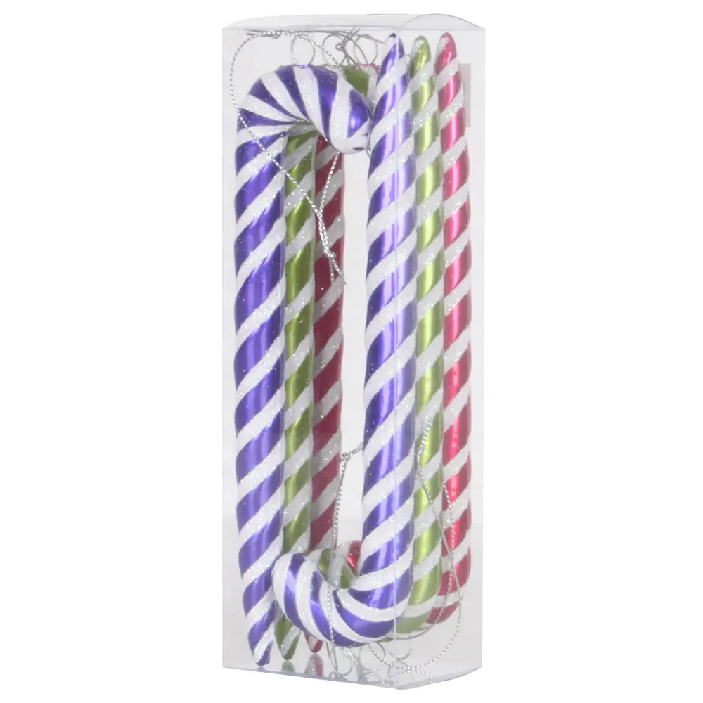 212 MAIN 6-Piece Plastic Candy-Shape Christmas Decoration Ornaments - 7.5" H x 2" W x 2" L, Purple/Lime/Cerise - Festive Home & Party Decor Accessories for Holiday Decorating, Candy Cane
