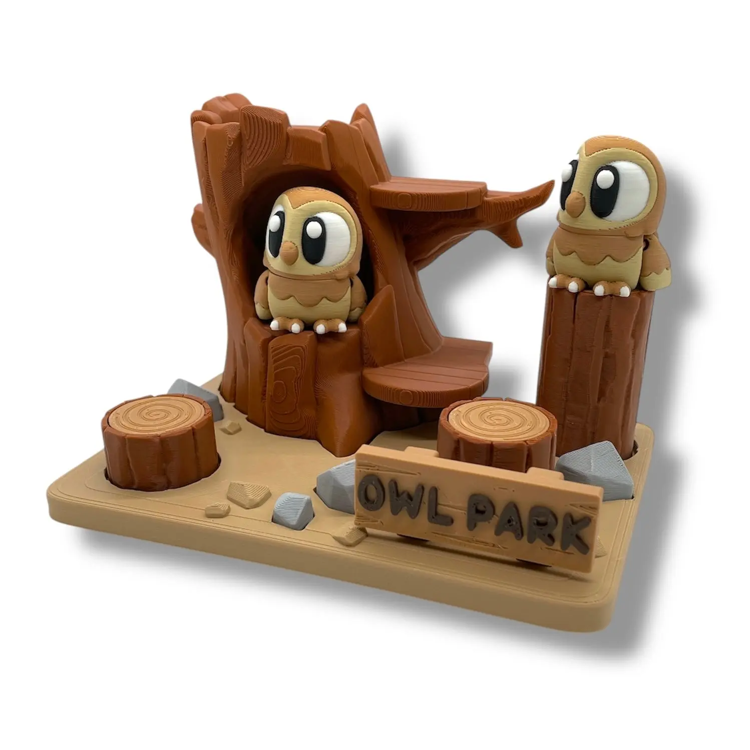 Owl Park – Woodland Scene with Two Cute Owls | Owl Figurines | Forest Animal Decor
