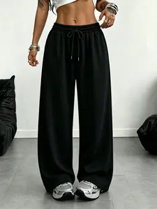 Women's Simple Plain Fashion Long Pants, Y2K Sweet Cool Style Drawstring Adjustable Straight Leg Trousers, Casual All-Season Streetwear