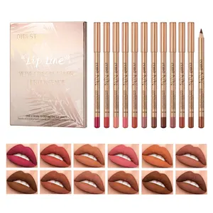 Qibest Long Lasting Lip Liner Set 12 pcs Waterproof Matte Lip Liner Pen Moisturizing Easy Coloring Suitable for All Occasions Makeup