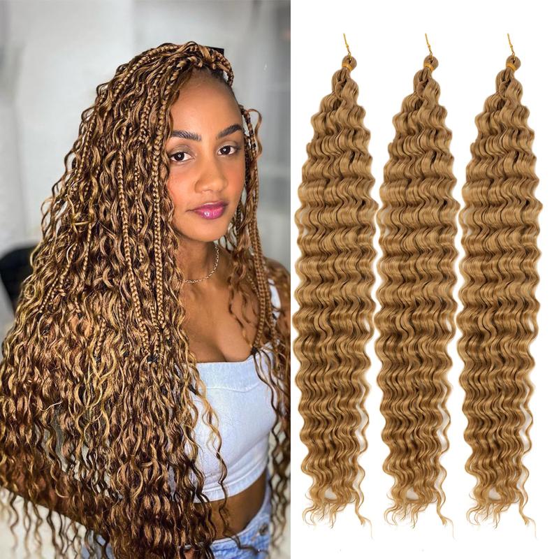 30 Inch Human Braiding Hair for Boho Braids, Deep Wave Bulk Knotless Braids Curly Bohemian Water Wave Braiding(#27, (3 No Weft Bundles/Pack)) 30 Inch Human Braiding Hair for Boho Braids, Deep Wave Bulk Knotless Braids Curly Bohemian Water Wave Braiding(#27, (3 No Weft Bundles/Pack))