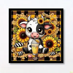 DIY Artificial Rhinestones Arts Painting Kit Without Frame, Cow Animals Pattern DIY Painting, Handmade Craft Wall Art Decoration, Handicraft