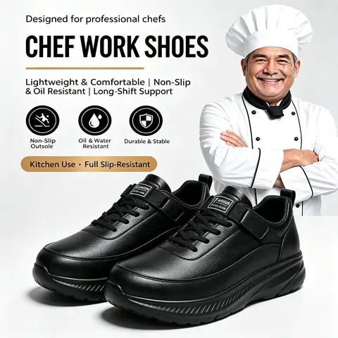 Slip-on outdoor sports shoes / work shoes — waterproof, anti-slip, oil-proof, odor-resistant, suitable for daily life and work, comfortable, black stain-resistant, easy to put on and take off (no laces needed), wide toe, Footwear.