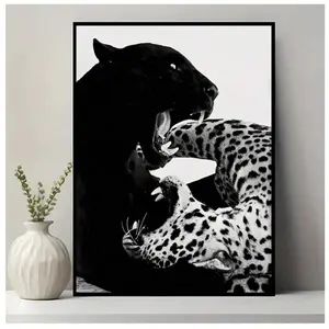 1pc Leopard And Jaguar Print, Black And White, Leopard Pattern, Vintage Photography, Fashion Print, Animal Wall Art, Fun Canvas Wall Decor For Home Bedroom Kitchen Bathroom, Hotel Cafe Office Room Decor Art Poster Unframed
