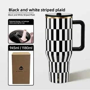 Hydrojug Checkered Pattern 40oz Double-Layer Stainless Steel Flip-Lid Stainless Steel Water Bottle. Suitable for commuting, outdoor use or vehicle transportation. of 1180ml and is suitable for use during workouts, at work, or when going out.