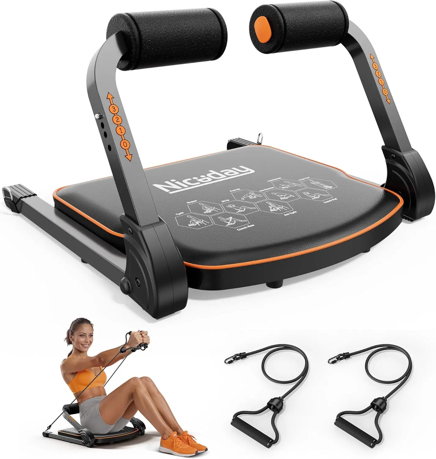 Ab Workout Equipment, Ab Machine for  Workout, Ab Trainer Machine for Home, Ab Crunch Machine for Home Exercise, Sit Up Machine with Resistance Bands and 330 LBS Weight Capacity