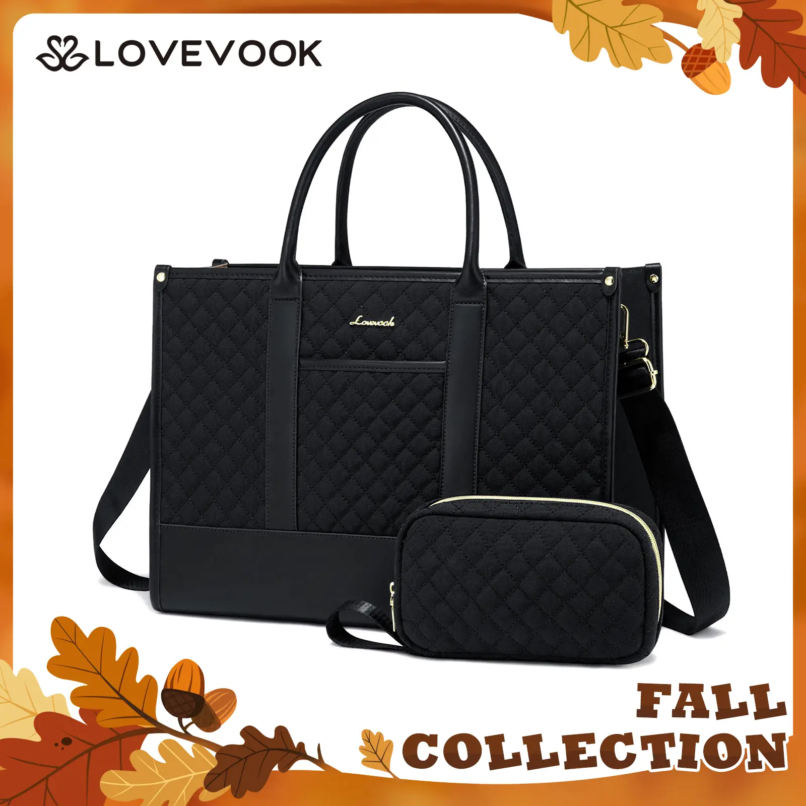 LOVEVOOK Fall Laptop Tote Bags for Women,15.6-17.3 inch Laptop Work Bags with Clutch Purse,Shoulder Bag with Adjustable Straps & 2 Cup Holders, Womens