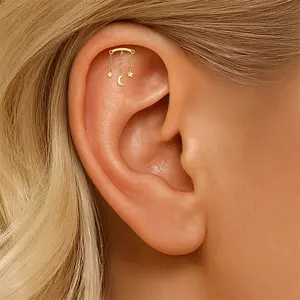 UniMoiss Star Moon Tassel Stud Earrings Golden Jewelry Birthday Wedding Engagement Anniversary Valentine's Day Romantic Gift Daily Wear