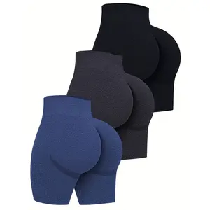 3pcs Letter Print Casual Women'S Sports Shorts, Stretchy Breathable Fitness Shorts, High-Waisted Tummy Control Yoga Shorts for Women.