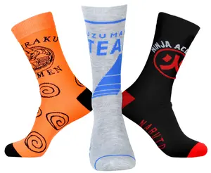 Naruto Socks For Men | Naruto Shippuden Manga Anime Men's Crew Socks | Ichiraku Ramen Team Uzumaki 3 Pairs