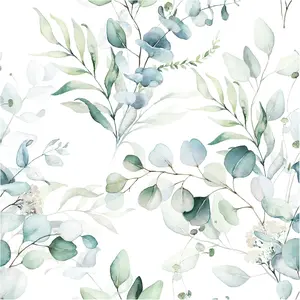 Peel and Stick Wallpaper Boho Green/White Eucalyptus Leaf Floral Wall Mural Home Nursery Decor Renter Friendly Wallpaper 17.7in x 9.8ft
