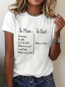 Women'S Fun 'To Parents' Parenting Humor T-Shirt - Casual Short Sleeve Crew Neck Top for Spring and Summer, Machine Washable Fun Pattern T-Shirt for Mom and Dad