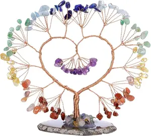 Chakra Crystal Heart Tree 7 Chakra Healing Gemstone Money Tree for Home Office Desk Decor Handmade Copper Wire Wrapped Tree Life Energy Stone Tree Crystal Gifts for Women Men