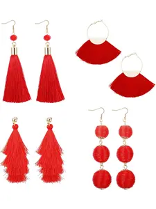 4Pairs Tassel Earrings For Women Fan Shape Tassel Earrings Long Thread Tassel Earrings Bohemian Fringe Drop Handmade Earrings