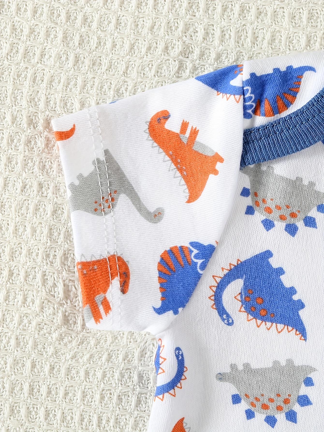 5-piece set of baby boy jumpsuit, baby cotton short sleeved dress, and essential clothing items suitable for baby boy's cartoon dinosaur sports style