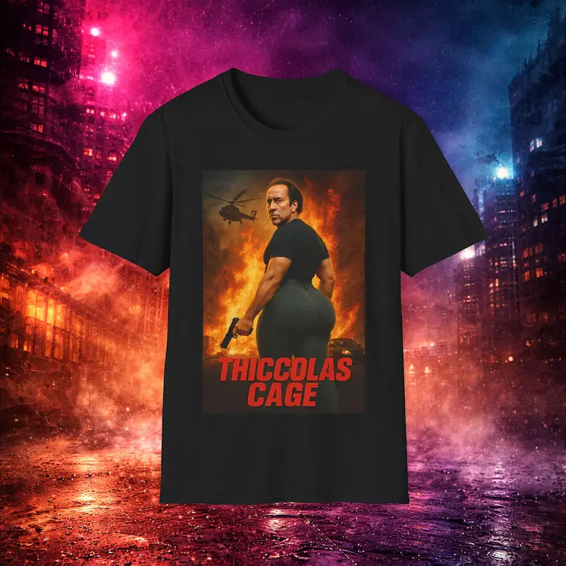 Thiccolas Cage Funny Meme T-Shirt, Funny Movie Poster Shirt, Gag Inappropriate Cursed Celebs Gift, Raunchy Stupid Tee Shirt Tee vintage style Christmas Holiday Birthday Funny Mens T Shirt
