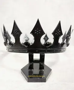Regal Black Crown Royal Renaissance Halloween Costume Accessory Medieval Cosplay Headdress Sturdy Alloy Gemstones Rhinestones Crystal 8 Inches Wide 24 Inches Circumference