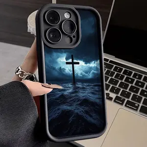 Crucifixion Pattern Man's Phone Case for iPhone 16 15 14 Pro Max 13 12 11 XR XS Plus Shockproof Full Camera Protection Durable slim Silicone Cover Cellphone Protective Smartphone Casing
