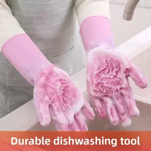 Silicone Dishwashing Gloves, Home Kitchen Heat Resistant Brushing Gloves, Household Cleaning Gloves, Pet Bath Thick Anti-Scratch Gloves, Wash Mitt, Durable Cleaning Accessories