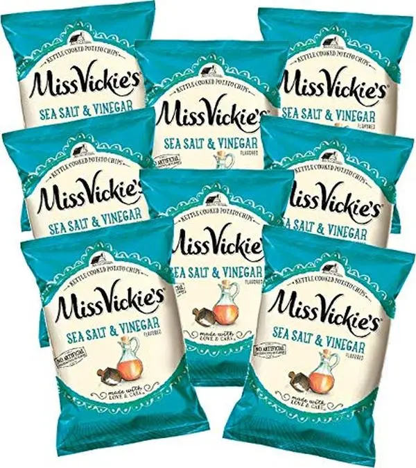 Miss Vickie's Salt & Vinegar Kettle Cooked Potato Chips, 1.375 ounce bags (Pack of 8) Snack Tangy Crunchy Bites