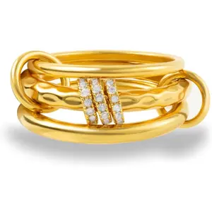 Gold Chunky Stackable Rings for Women Non Tarnish, 18K Gold Plated Multi-Link Connected Rings, Stackable CZ Cubic Zirconia Rings Set
