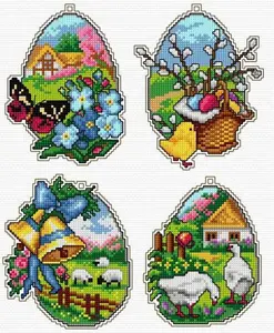 Counted cross stitch kit with plastic canvas "Easter eggs" set of 4 designs 7671