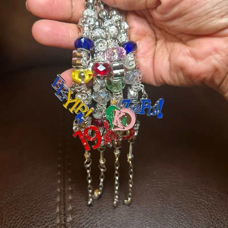 Sorority Chunky Charm Bracelet - Adjustable Hypoallergenic Stainless Steel with Colorful Sorority Chains
