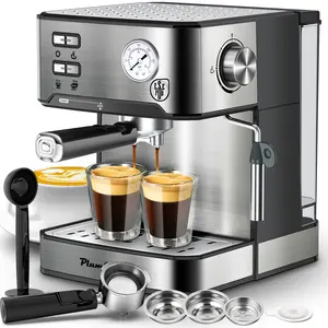 20 Bar Professional Espresso Machine with Milk Frother, Single & Double Shot, ESE Pod Compatible, Pressure Display, Removable Water Tank for Cappuccino, Latte, & Macchiato – Home Barista Edition，Silver