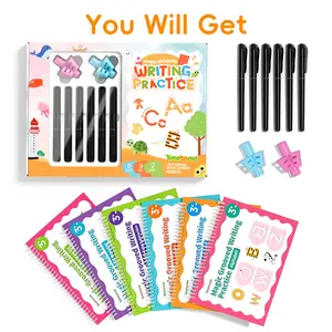 TIMETOME Spanish Reusable Grooved Handwriting Workbook for Kids, Learning Materials, 6 Books–Early Elementary, Covers Math, Words, Drawing –Gift for Children Preschool Alphabet Tool Classroom Supplies，summer learning workbook