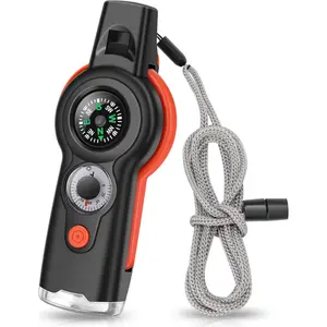 7-in-1 Emergency Function Whistle, Outdoor Multifunctional Tool Safety Whistle with Lanyard, Ideal for Kayaking, Boating, Hiking, Camping, Climbing, Hunting, Fishing, Rescue Signaling