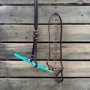 Seafoam Single Rope Noseband Lariat with Leather Hanger #HAN105 Hardware Saddle Adjustable Tie Down