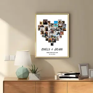 Personalized Heart-Shaped Collage Photo Frame Custom Canvas Print Wall Artwork Decor for Anniversary Romantic Decorations, Customized Unique Keepsake With 30 Photos, Christmas Gift for Love