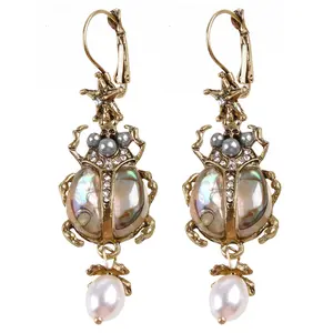 Freshwater Pearl Beetle Drop Earrings Abalone for Shell Pendant Dangle