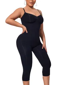 Women's Plain Adjustable Strap Shapewear Capris Jumpsuit, Backless Ruched Shapewear Bodysuit, Ladies Seamless Tummy Control Shaper, Seamless Sculpting Bodysuit