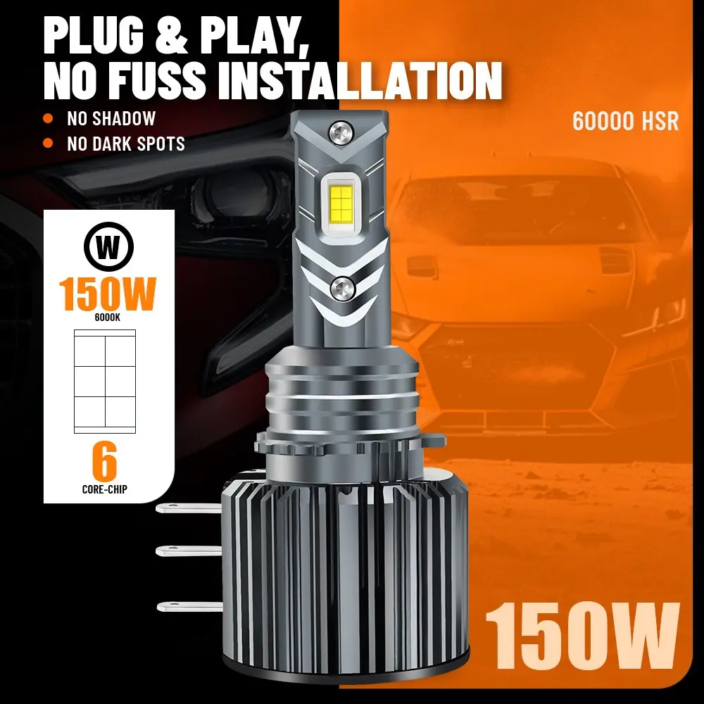 2026 Upgraded H15 LED Headlight Bulbs 150W 60000LM Super Bright 6000K White High Beam & DRL 2-in-1 Combo Kit CANBUS Error Free for Ford F150 Explorer Ranger VW Golf GTI Tiguan Jetta Mercedes Sprinter Cargo Van Wireless Plug & Play Night Driving Visibility