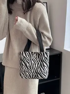 Women's Casual Zipper Handbag, Thick Zebra Pattern Fabric Design, Perfect for Daily Use & Travel Essentials Storage Bag