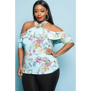 Blue Print Cold Shoulder Top Floral Fabric
