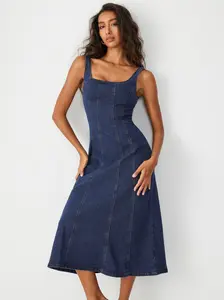 Denim Ruffle Cami Maxi Dress