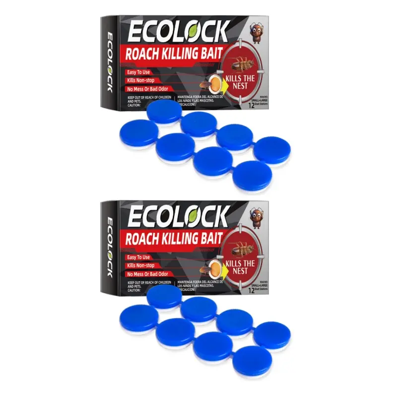 12-Pcs Nanofiber Solid Non-Toxic Roach Killing Bait Station Boxes - Easy Install, Mess-Free, Safe for Humans & Pets, Cockroaches Insect-Free Pest Control, No Battery Indoor Elimination
