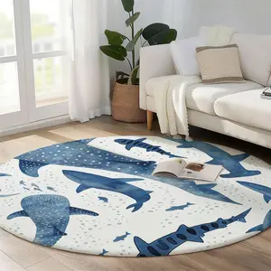 1pc Shark Pattern Round Rug for Entryway, LivingRoom, Dining Room, Bedroom, Balcony, Study, Machine Washable Round Large Area Rug, Soft Non-slip Floor Mat, Chic Rug for Home Decor
