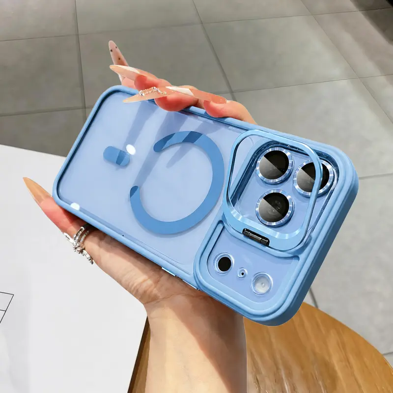 ROTUNOE Clear Magnetic Phone Case with Camera Lens Stand, MagSafe Compatible Transparent Shockproof Protective Cover with Foldable Camera Kickstand & Raised Lens Protection, Compatible with iPhone 18/17/16/15/14/13/12 Pro Max & Air Series